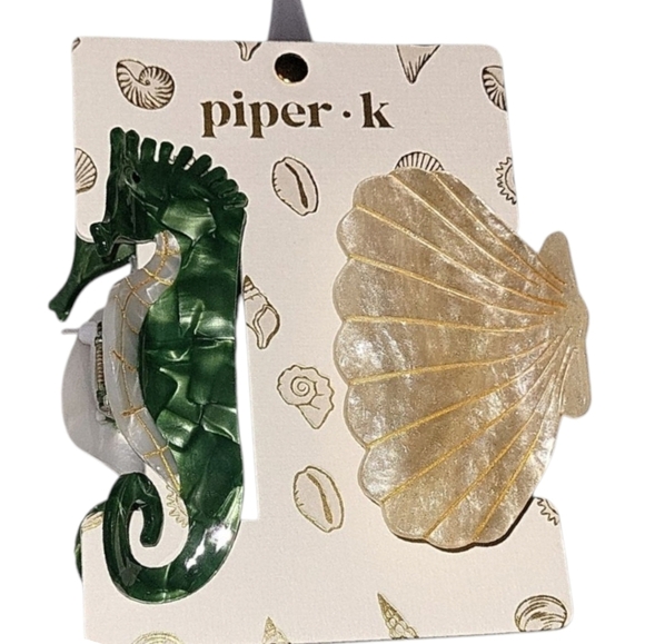 💚🔹️Piper K 🔹️Seahorse and Scallop Shell Hair Clips Brand New - Picture 1 of 1